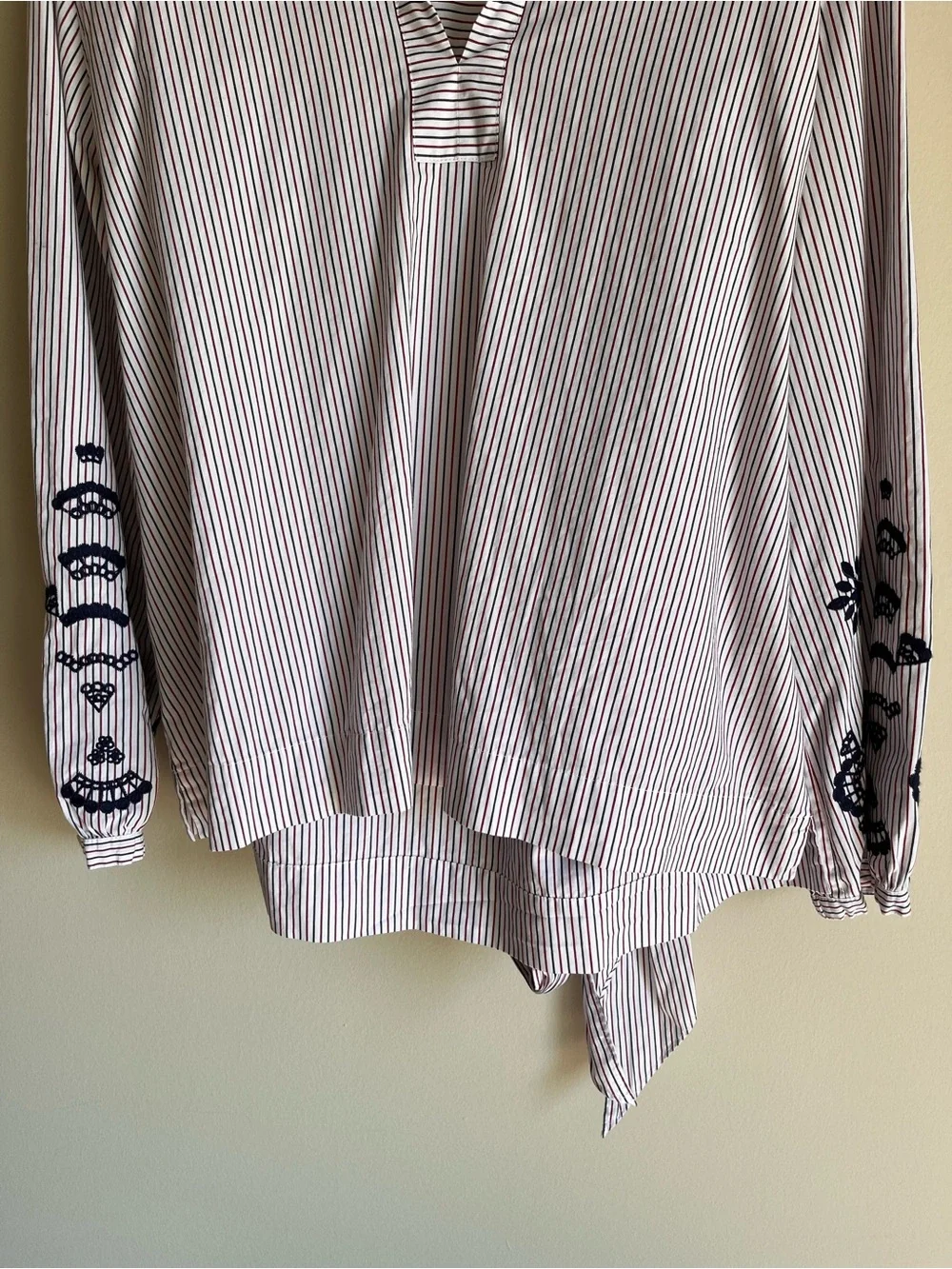 J. Crew Women's Stripe Long Sleeve Blouse with Embroidery on Sleeve Size Large